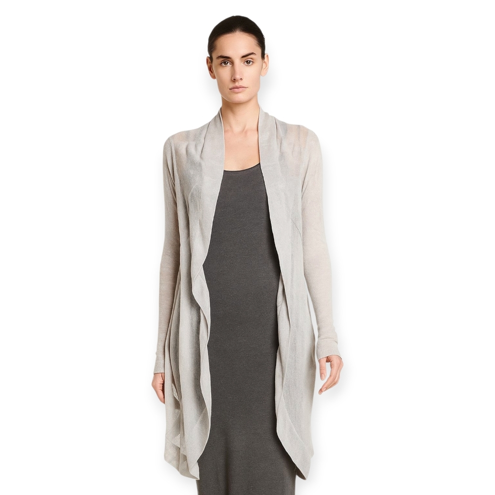 SARAH PACINI Pearl Grey Sheer Knit Lightweight Cocoon Cardigan